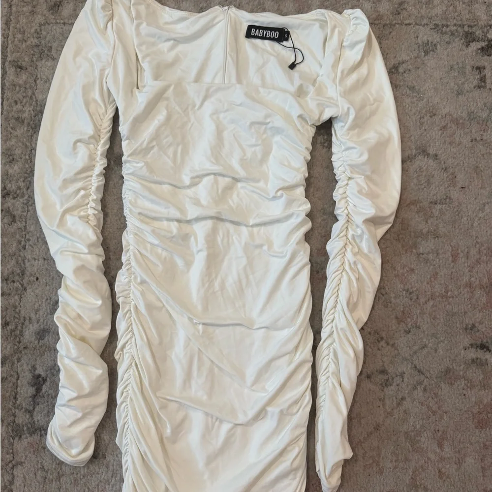 Elegant White Ruched Dress BabyBoo - Picture 3 of 4